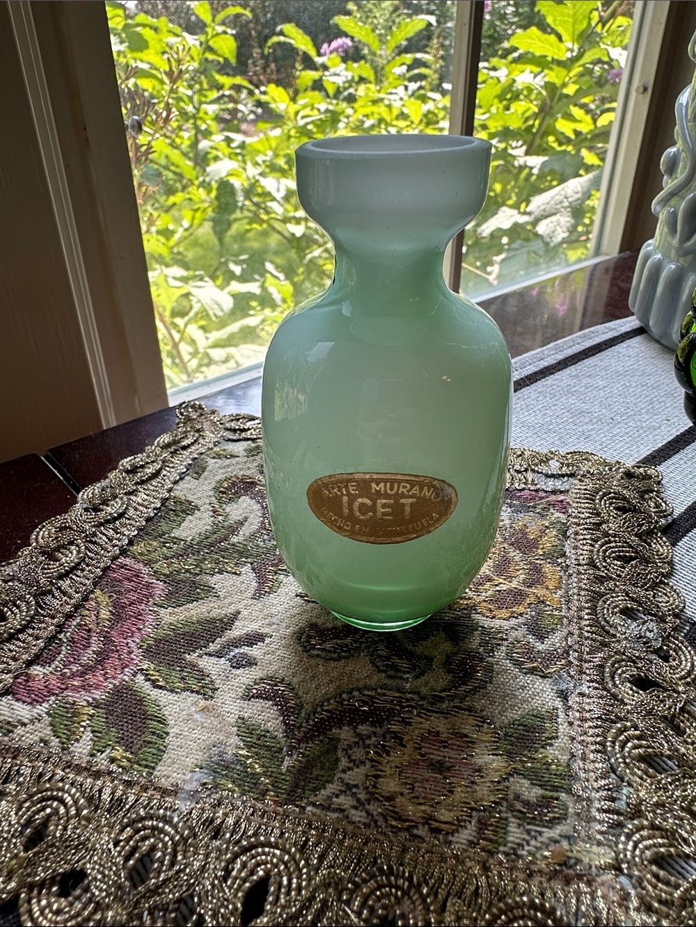 ICET Arte Murano soft green opaline miniature glass vase with/original label